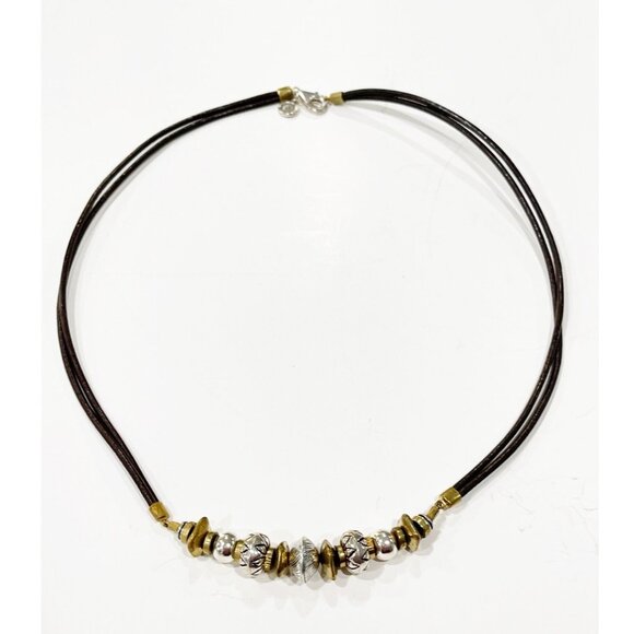 Silpada Retired 925 Sterling Silver Brass Leather Treasure Trinket Necklace - Picture 1 of 4